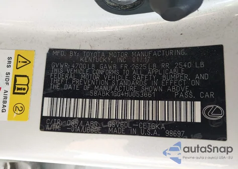 2017 Lexus Es 350 from USA, damaged, VIN 58ABK1GG4HU053661